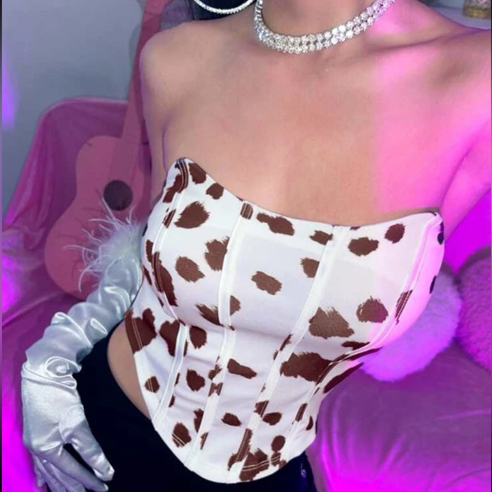 Stunning cow print strapless corset top